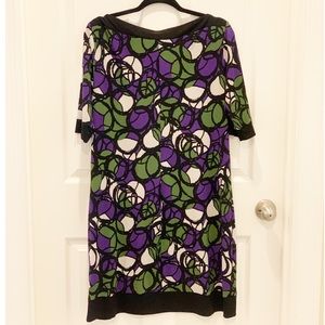 London Times Geometric Purple and Green Dress